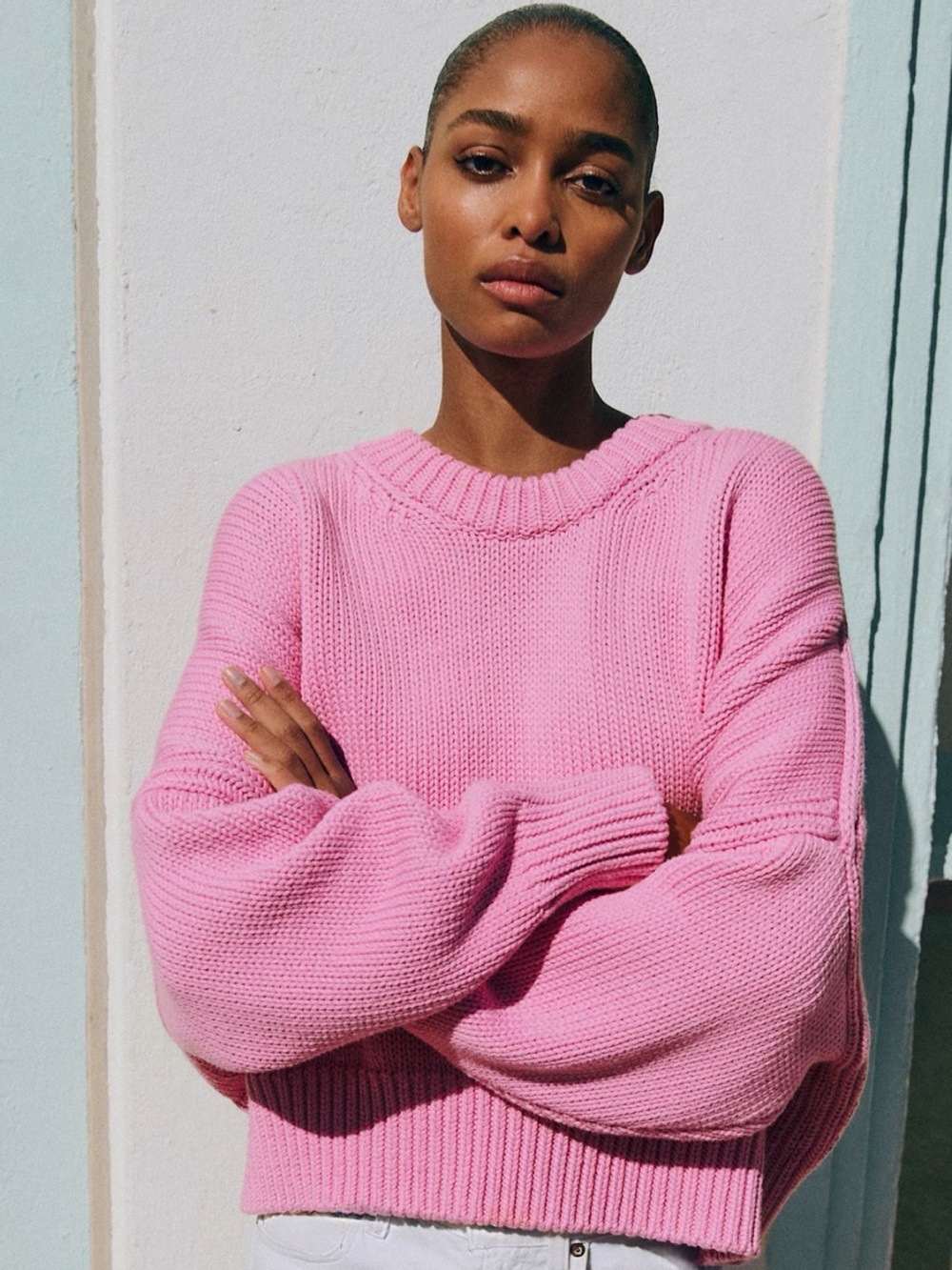 Sezane Virgil Cotton Sweater in Rose Summer